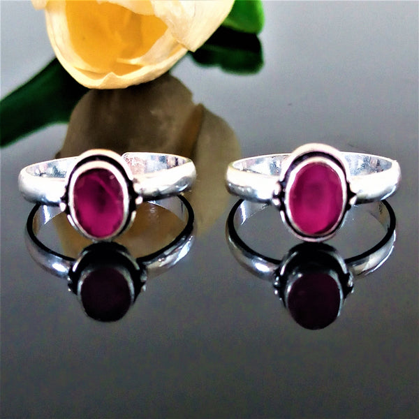 Adjustable Pure Silver Ruby Toe Rings - Enumu