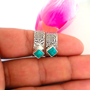 Adjustable Pure Silver Square Turquoise Toe Rings - Enumu