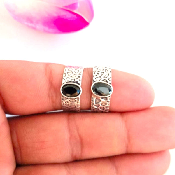 Adjustable Pure Silver Black Sapphire Toe Rings - Enumu