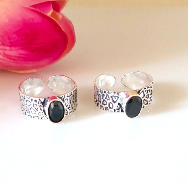 Adjustable Pure Silver Black Sapphire Toe Rings - Enumu