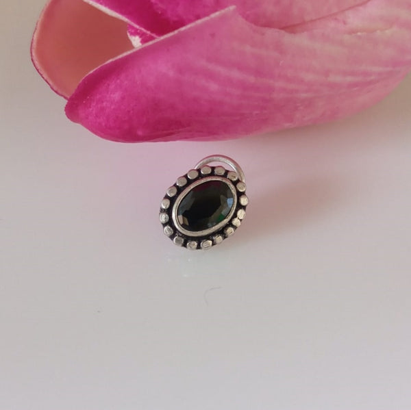 Handmade Pure Silver Black Nose Pin ( Pierced ) - Enumu