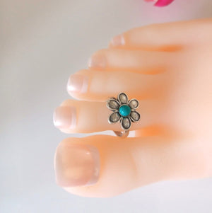 Big Adjustable Pure Silver Turquoise Toe Rings - Enumu