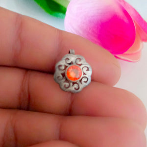 Handmade Pure Silver Flower Gold Spot/ Orange  Nose Pin ( Non - Pierced ) - Enumu