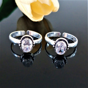 Adjustable Pure Silver CZ Toe Rings - Enumu