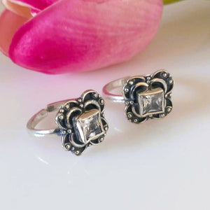 Adjustable Pure Silver Zircon Toe Rings - Enumu