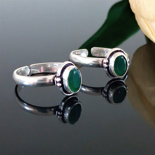 Handmade Adjustable Pure Silver Emerald Toe Rings - Enumu