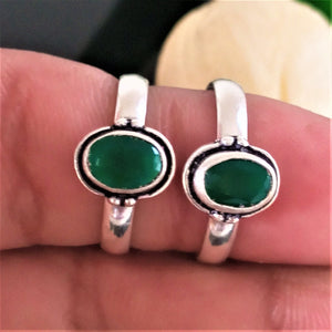 Handmade Adjustable Pure Silver Emerald Toe Rings - Enumu