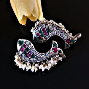 Handmade Pure Oxidized Silver Fish Pearl Ear Cuffs - Enumu