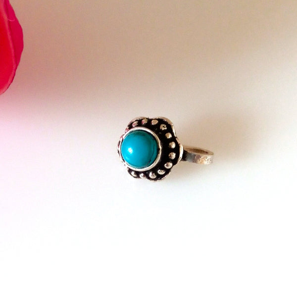 Handmade Pure Silver Turquoise Nose Pin ( Non - Pierced ) - Enumu