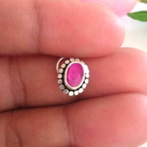 Pure Silver Ruby Nose Pin ( Pierced ) - Enumu