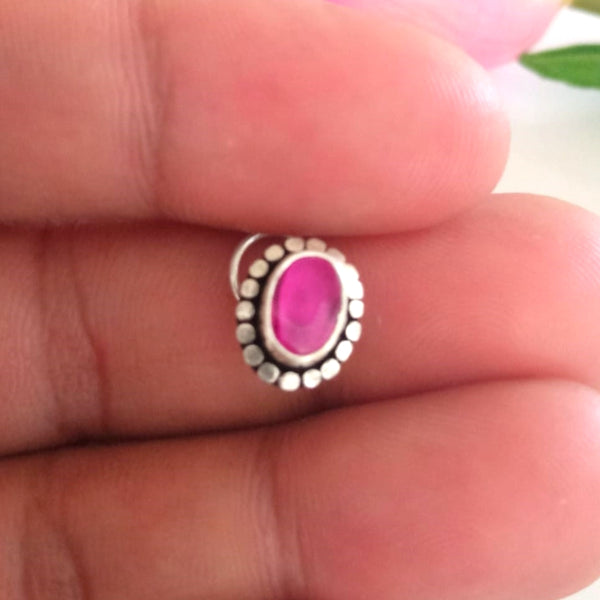 Pure Silver Ruby Nose Pin ( Pierced ) - Enumu