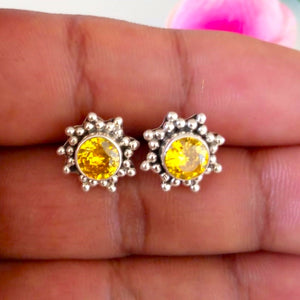 Citrine Pure Silver Studs - Enumu