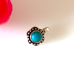 Handmade Pure Silver Turquoise Nose Pin ( Non - Pierced ) - Enumu