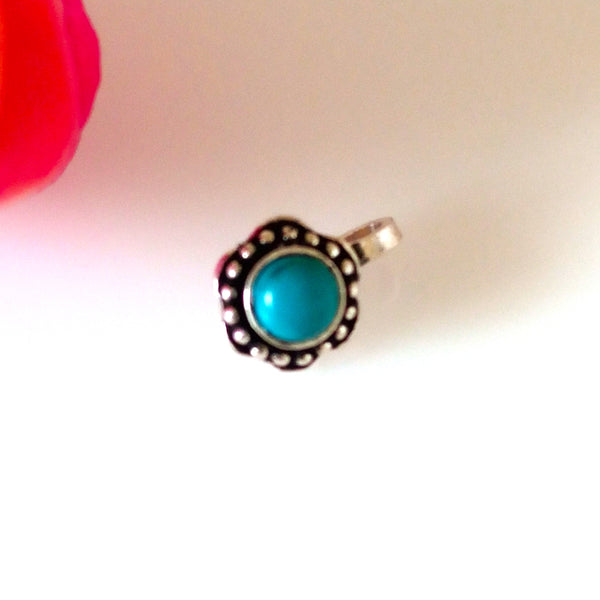 Handmade Pure Silver Turquoise Nose Pin ( Non - Pierced ) - Enumu