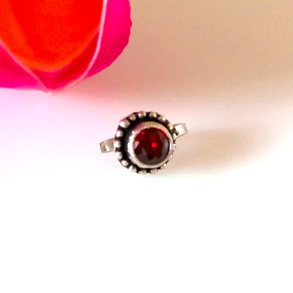 Handmade Pure Silver Garnet Nose Pin ( Non - Pierced ) - Enumu