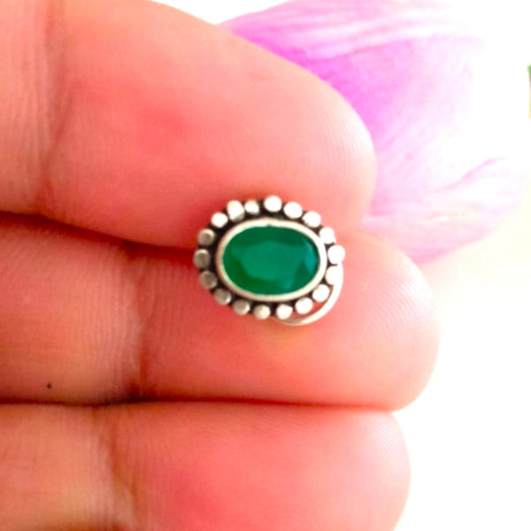 Pure Silver Emerald Nose Pin ( Pierced ) - Enumu