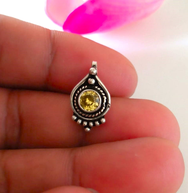 Handmade Pure Silver Citrine Nose Pin ( Non - Pierced ) - Enumu