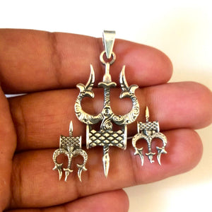 Handmade Pure Silver Trishul Pendant Set - Enumu