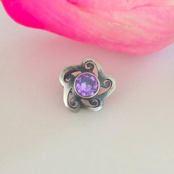 Pure Silver Amethyst Flower Nose Pin ( Non - Pierced ) - Enumu