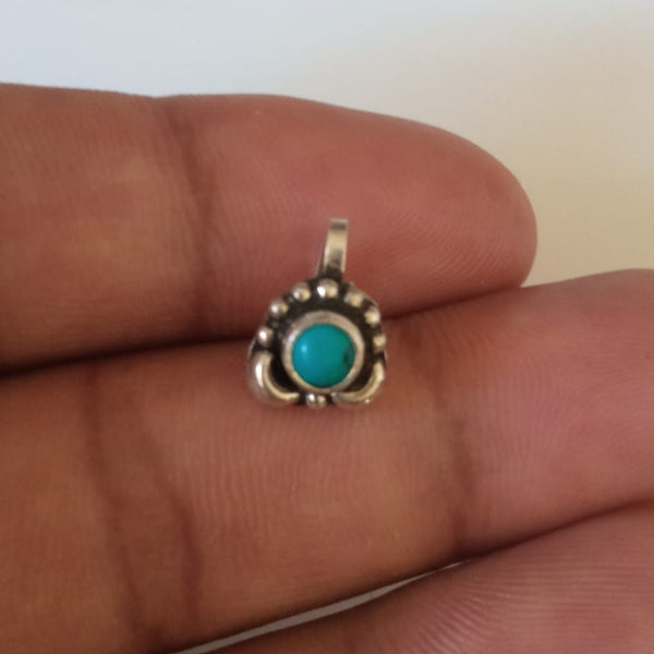 Handmade Pure Silver Turquoise Nose Pin ( Non - Pierced ) - Enumu