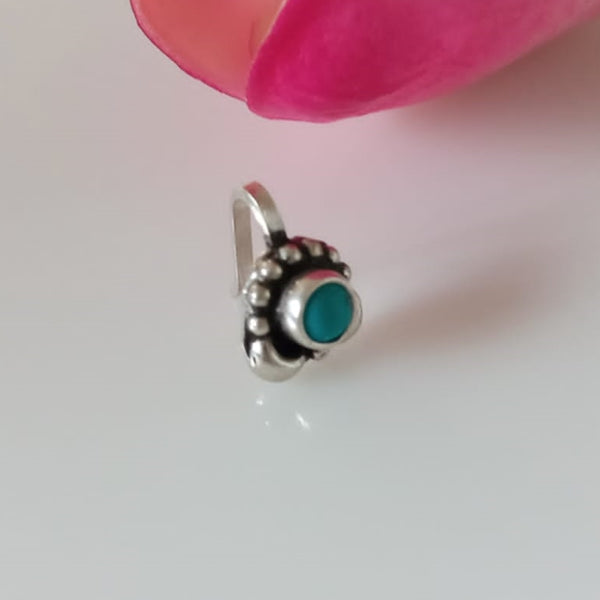 Handmade Pure Silver Turquoise Nose Pin ( Non - Pierced ) - Enumu