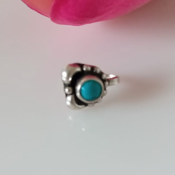 Handmade Pure Silver Turquoise Nose Pin ( Non - Pierced ) - Enumu