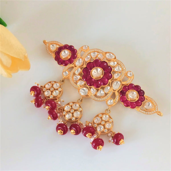 Pure Silver Moissanite Polki Ruby Choker Necklace - Enumu