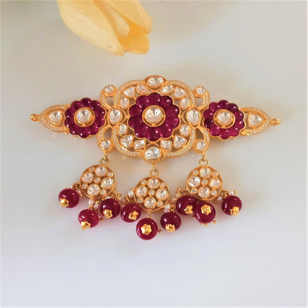 Pure Silver Moissanite Polki Ruby Choker Necklace - Enumu