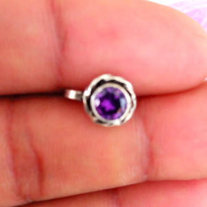 Pure Silver Amethyst Round Nose Pin ( Non - Pierced ) - Enumu