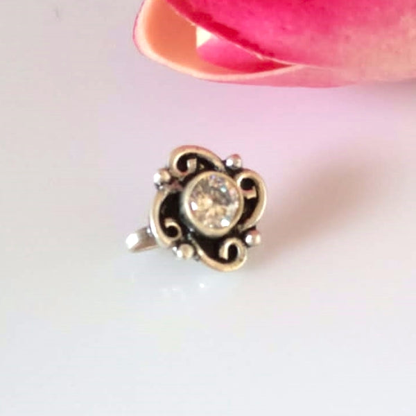 Pure Silver Zircon Nose Pin ( Non - Pierced ) - Enumu