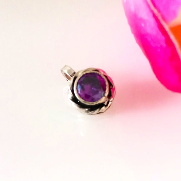 Pure Silver Amethyst Round Nose Pin ( Non - Pierced ) - Enumu