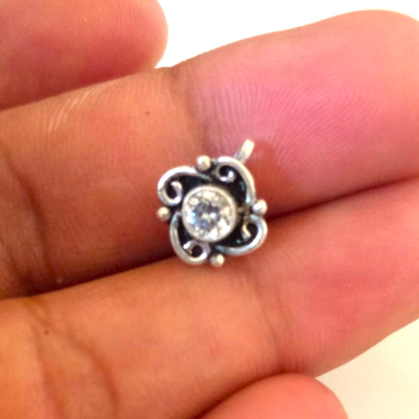 Pure Silver Zircon Nose Pin ( Non - Pierced ) - Enumu