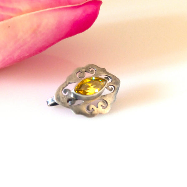 Pure Silver Citrine Nose Pin (Non - Pierced ) - Enumu