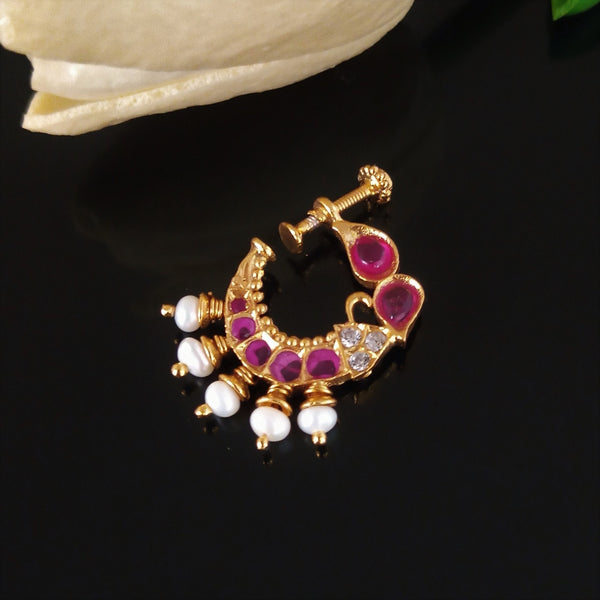 Pure Silver Ruby Press Nose Pin - Enumu