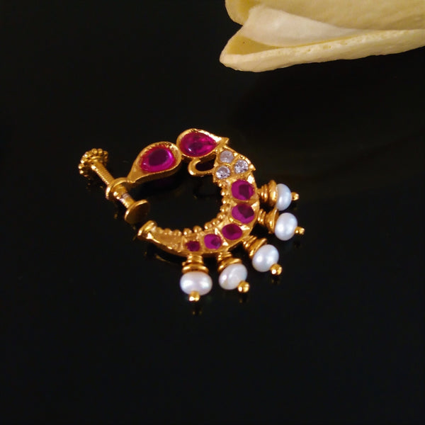 Pure Silver Ruby Press Nose Pin - Enumu