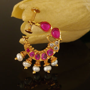 Pure Silver Ruby Press Nose Pin - Enumu