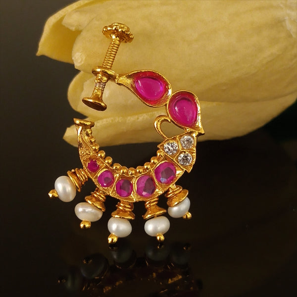 Pure Silver Ruby Press Nose Pin - Enumu