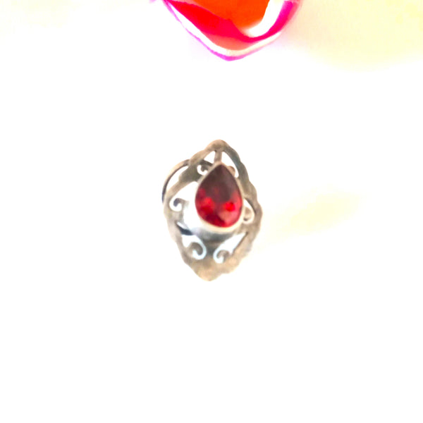 Handmade Pure Silver Garnet Nose Pin ( Pierced ) - Enumu