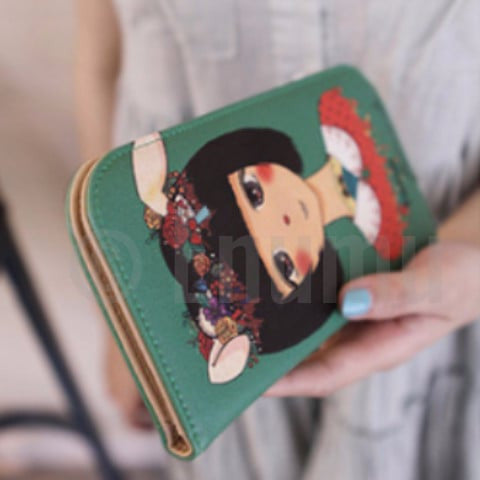 Long Green Cat Woman Wallet - Enumu
