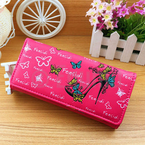 Pink High Heel and Butterflies Long Wallet - Enumu