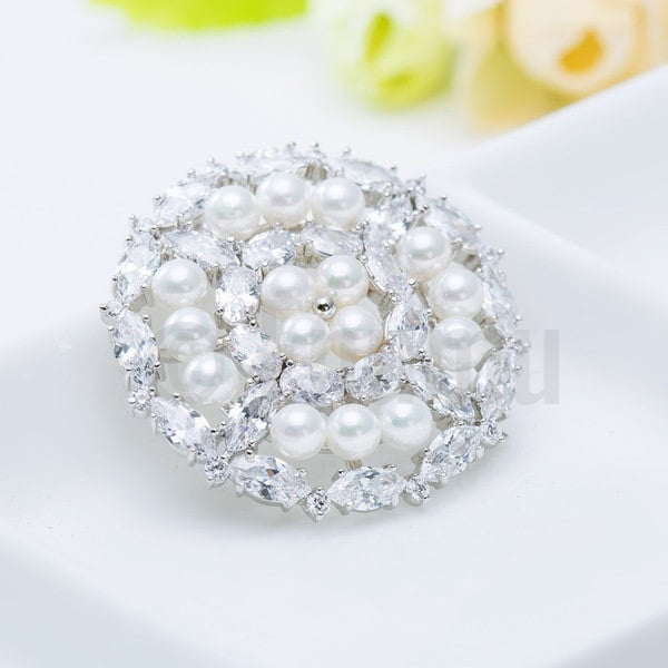 Diamond Imitation Pearl Wedding Brooch - Enumu