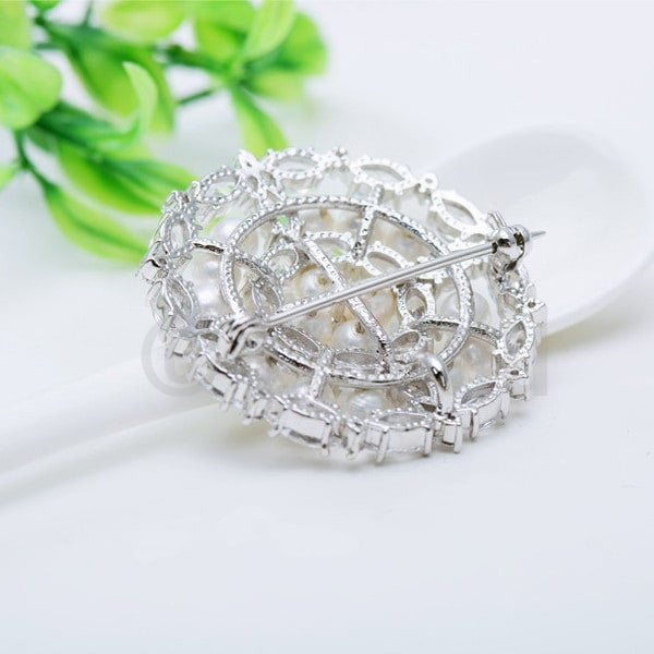 Diamond Imitation Pearl Wedding Brooch - Enumu