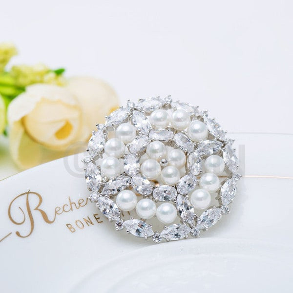 Diamond Imitation Pearl Wedding Brooch - Enumu