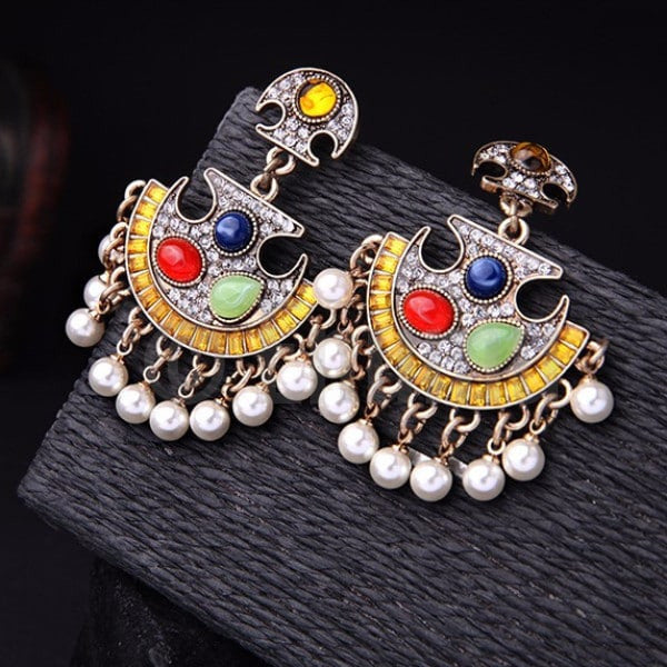 Big Uncut Stone and Pearl Dangle Earrings - Enumu