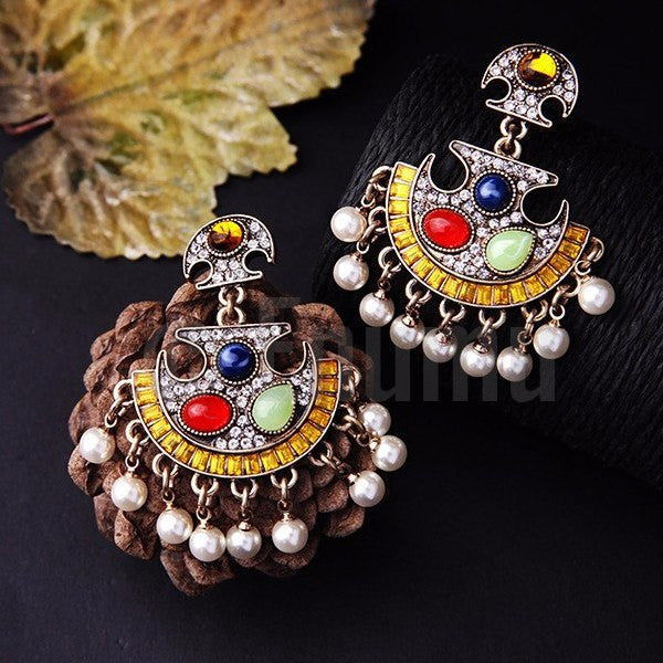 Big Uncut Stone and Pearl Dangle Earrings - Enumu