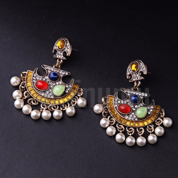 Big Uncut Stone and Pearl Dangle Earrings - Enumu