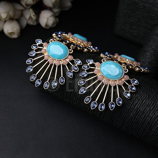 Super big and Super long Turquoise Dangle Earrings - Enumu