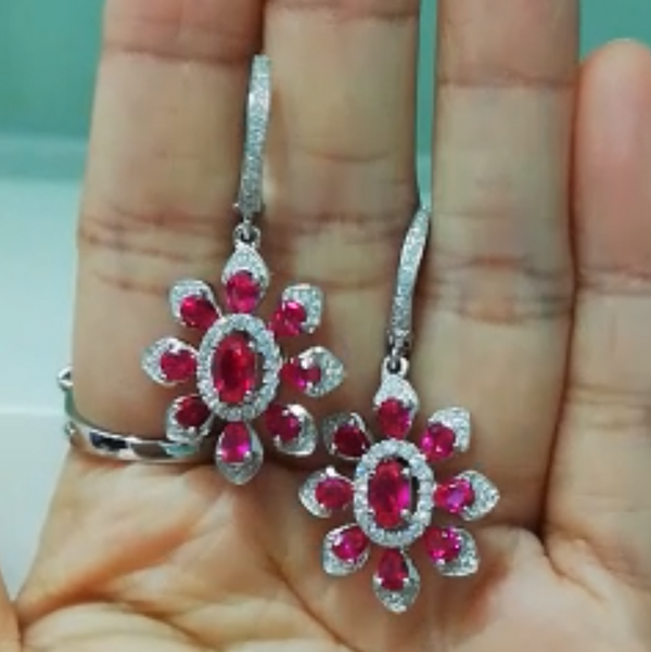 Pure 92.5 Sterling Silver Ruby Dangle Earrings - Enumu