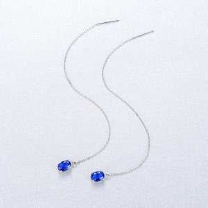 Pure 92.5 Silver Long Blue Sapphire Dangle Earrings - Enumu