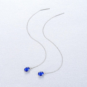 Pure 92.5 Silver Long Blue Sapphire Dangle Earrings - Enumu